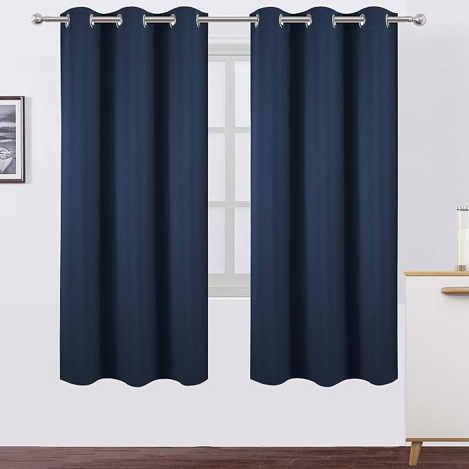 Navy Blue Thermal Blackout Curtains/42 x 72 Inch/Set of 2 Panels Room Darkening by Lemomo