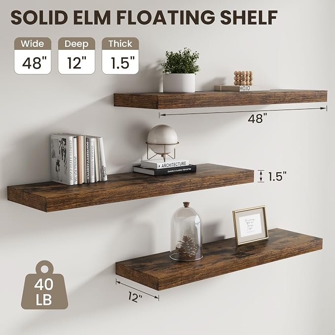 Dreamland 48 inch Floating Shelves, Rustic Wood Floating Wall Shelf - Image 3