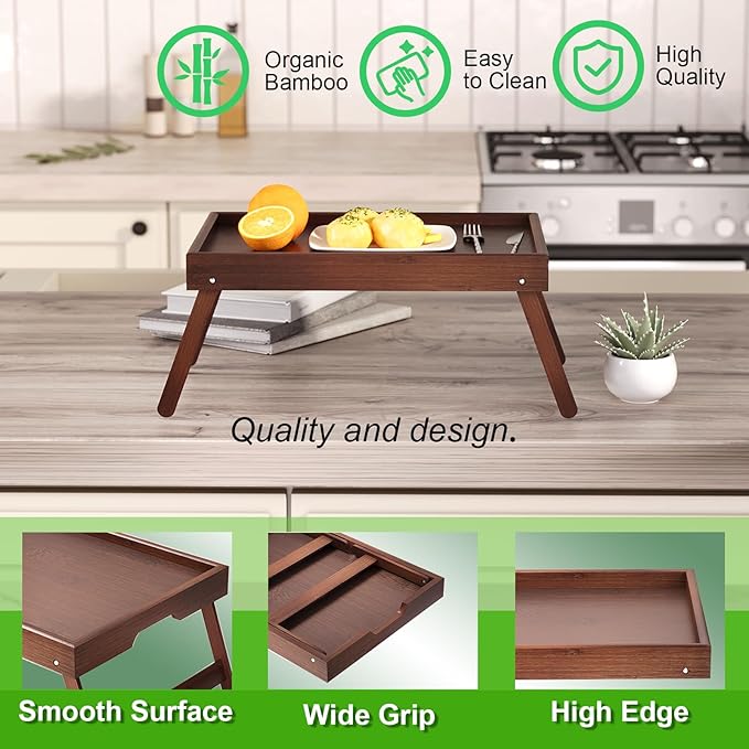 Fibogollo 2 Pack Bamboo Bed Tray Table - Image 4