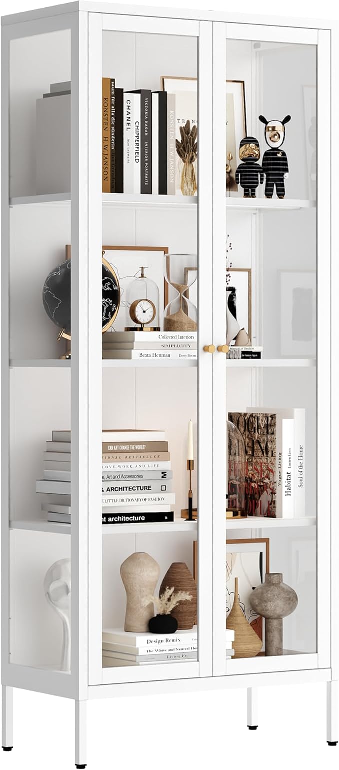 UNICOLY Display Cabinet with Glass Doors, Glass Display Cabinet 4-Tier - Image 9