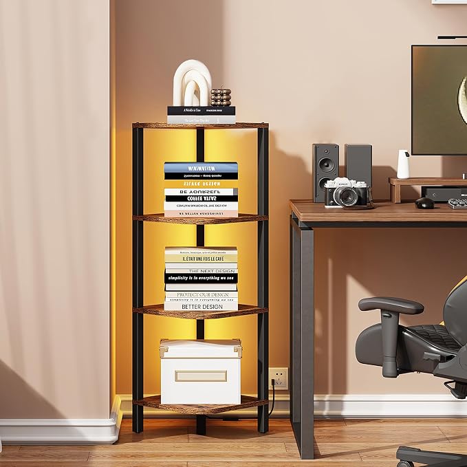 TUTOTAK Corner Shelf, 4-Tier Corner Bookshelf - Image 4