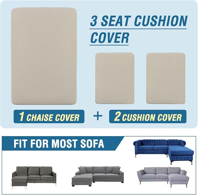 H.VERSAILTEX Sectional Couch Covers 3 Pieces Sofa Seat Cushion Covers L Shape - Image 8