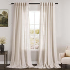 Linen Beige Curtains 108 Inches Long 2 Panels Set Back Tab Rod Pocket Semi by Nanspring