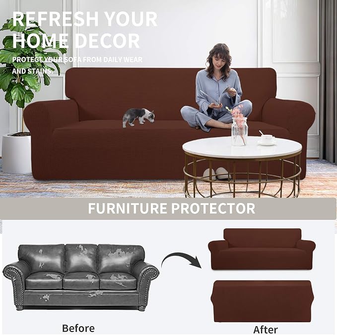 Easy-Going Stretch Oversized Loveseat Couch Covers Washable Coffee | 1-Piece - Image 4