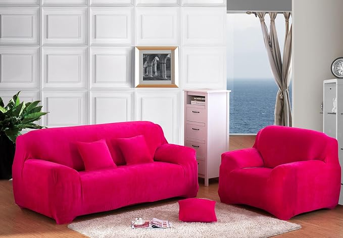 vctops 4 Seater Velvet Plush Stretch Sofa Slipcover 1-Piece Sofa Cover - Image 2