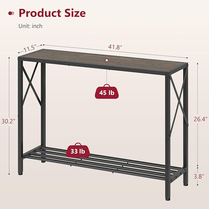 Tajsoon Industrial Console Table 41.8", 2 Tier Entryway Table - Image 3