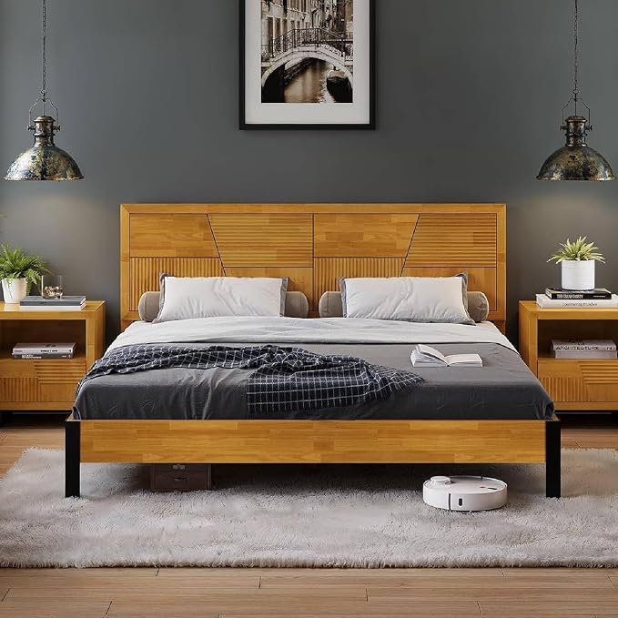 Bme Trapeze King Bed Frame – Modern Solid Wood Bed by Bme
