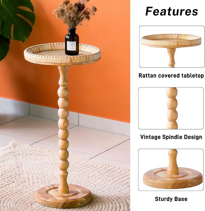 Small Side Table, Rattan Drink Table, Round Side Table - Image 7