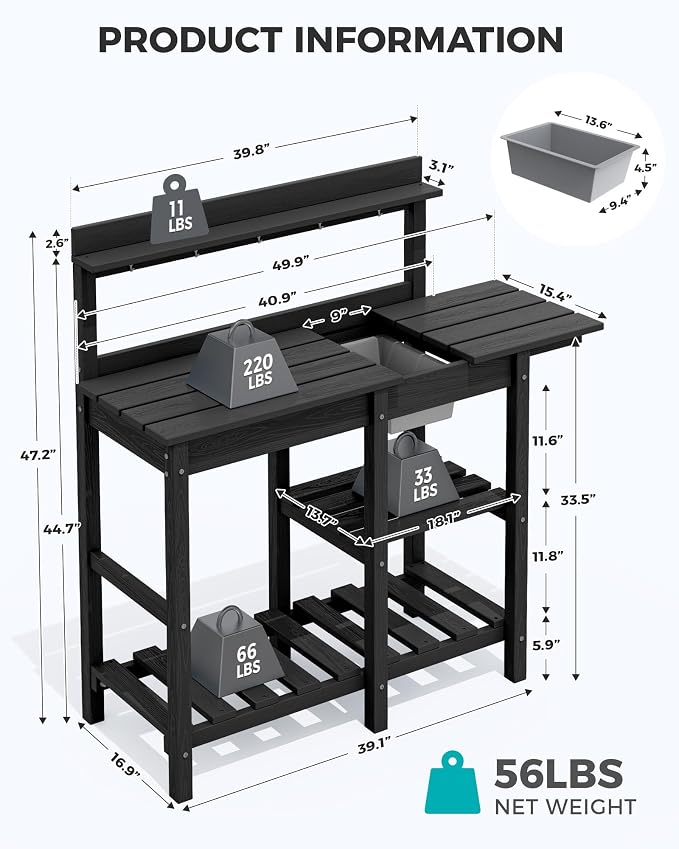 SERWALL Outdoor Potting Bench 2-Piece Set, Rot-Resistant HDPE Potting Table - Image 3