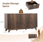 VINGLI Fluted Walnut Dresser 9 Drawer, Dark Wood Dresser Brown - Image 2