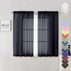 Black Sheer Curtains 54 Inch Length 2 Panels Set, Lightweight Short Curtains by Lecloud
