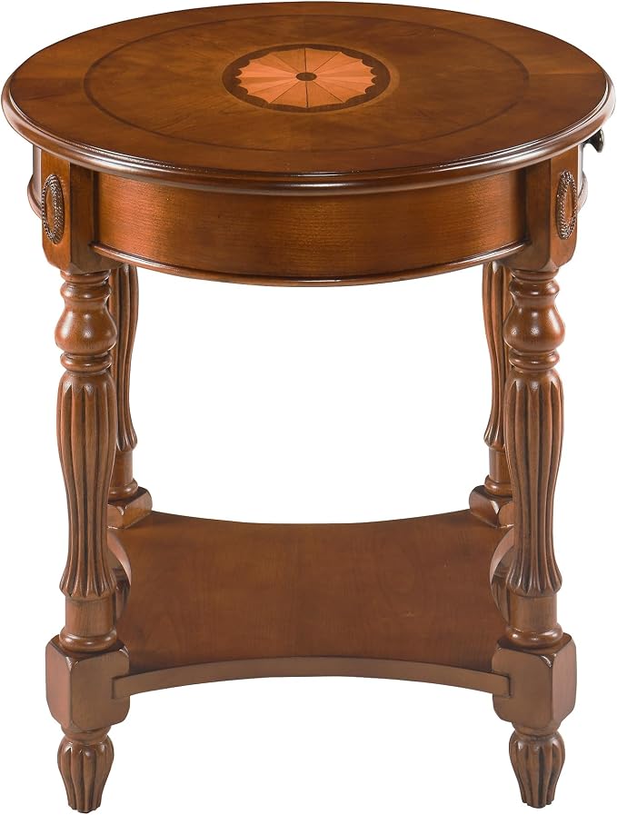 Solid Wood Oval End Table with Drawer and Shelf - Image 5