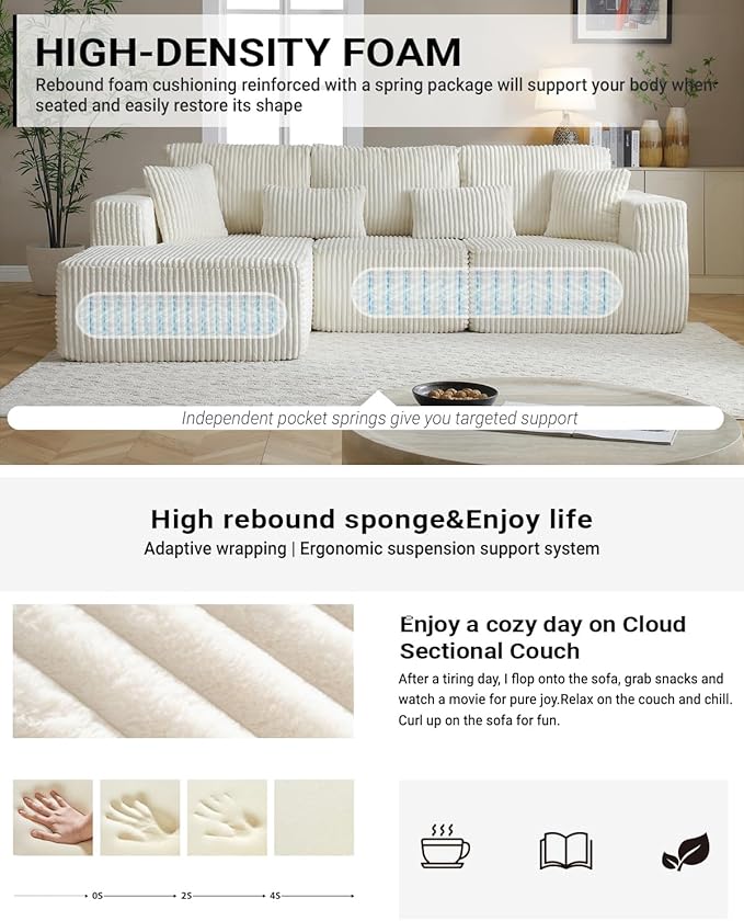 110" Cloud Sectional Couch, Modular Sectional Sofa - Image 3
