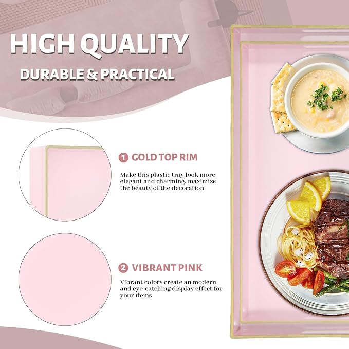 MAONAME Pink Serving Tray Set of 2, Plastic Decorative Trays - Image 3