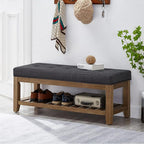 24KF Large Rectangular Upholstered Tufted Linen Fabric Ottoman Bench, Padded - Image 3