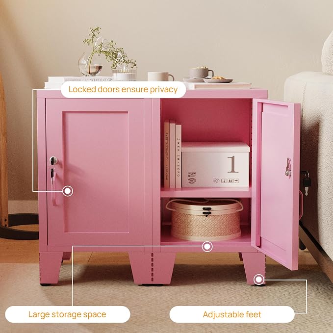 ALBAD Metal Nightstand with Lockable Cabinet, Compact Mini Locker Bedside Table - Image 5