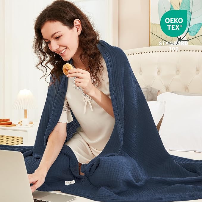 EMME Muslin Blankets for Adults Throw Blanket for Couch Breathable Gauze Soft - Image 2