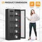Locking Display Cabinet with Glass Door, 71”H Metal Curio Cabinets with - Image 3