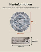 AMADA HOMEFURNISHING Round 8ft Area Rugs, Low-Profile Washable Rug - Image 2