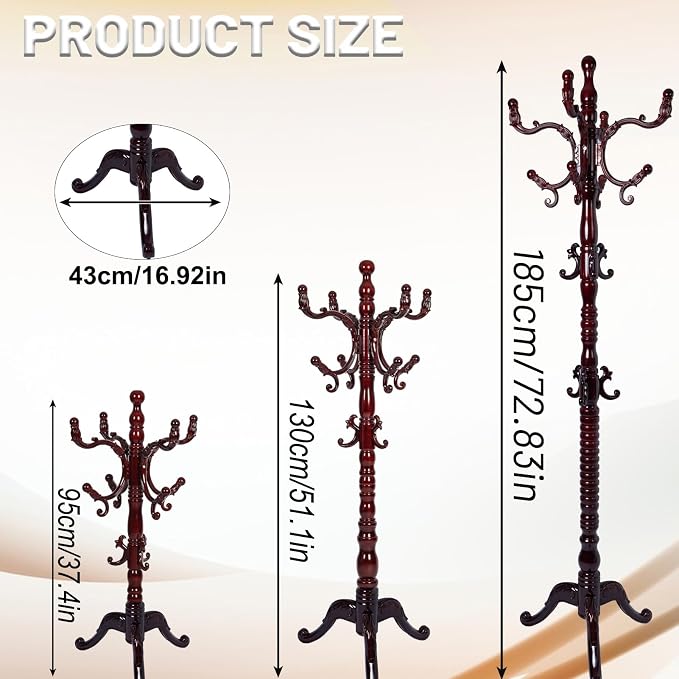 73" Wooden Coat Rack Stand, Coat Racks Freestanding - Image 6