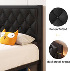 Fluest Twin Bed Frame with Headboard PU Leather Upholstered Bed Frame Platform - Image 4