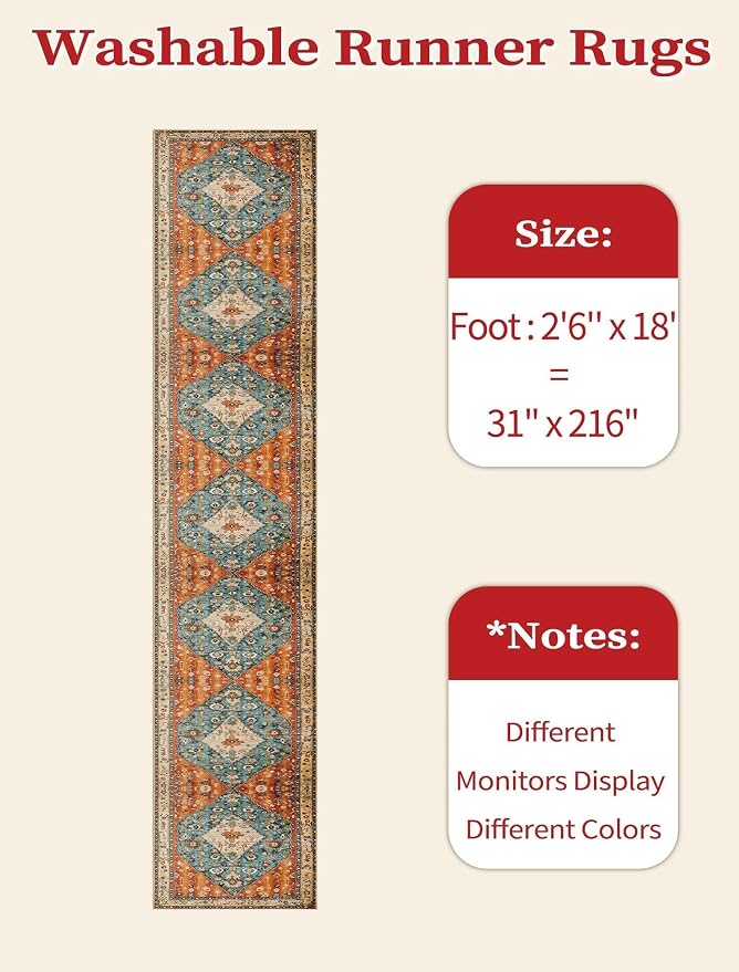 SERISSA 2'6"x18' Washable Non Slip Boho Runner Rug - Image 7