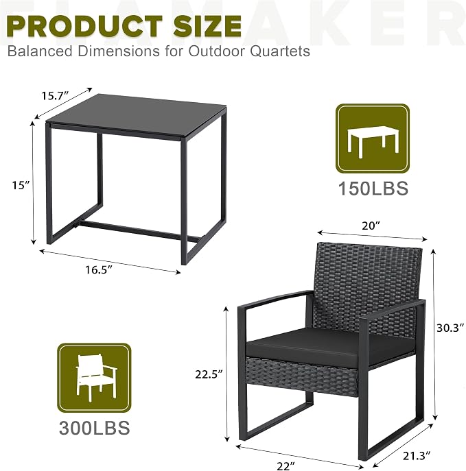 Flamaker 3 Pieces Outdoor Patio Wicker Furniture Set, Modern Rattan Chair - Image 5