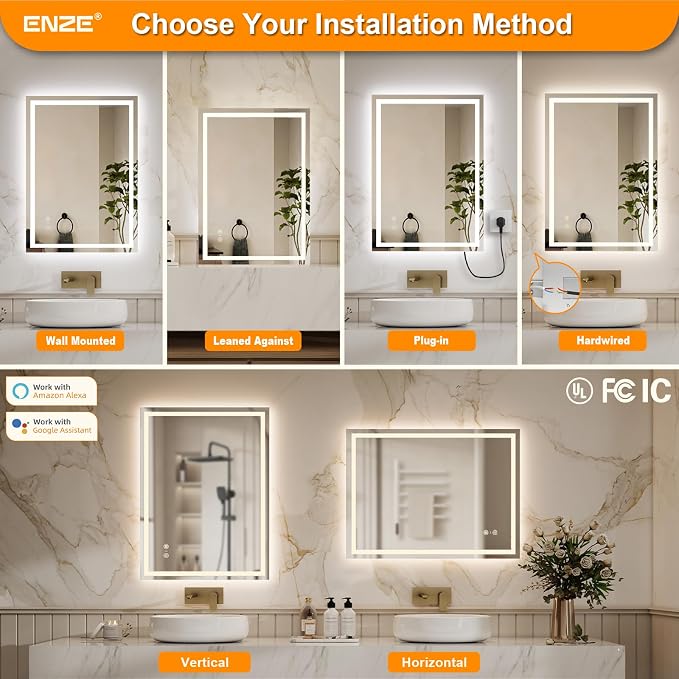 ENZE 20" x 28" Smart LED Bathroom Mirror - Image 8