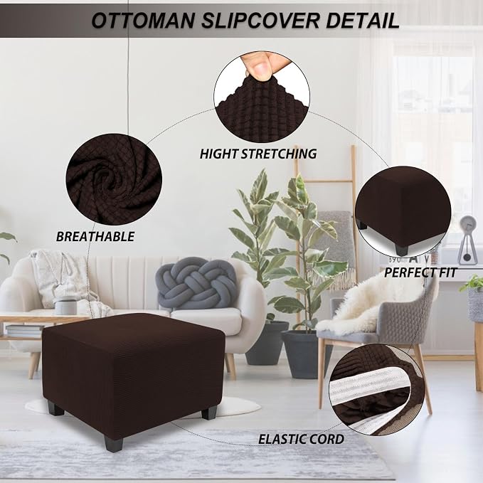 NeColorLife Stretch Ottoman Cover Square Soft Knitted Jacquard Washable Thick - Image 2