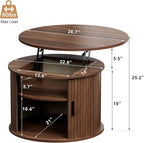 FABATO Round Lift Top Coffee Table, Fluted Wood Accent Coffee Table - Image 2