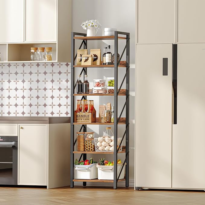 HOOBRO Bookshelf, 6-Tier Industrial Bookcase, Book Shelf Storage Organizer - Image 4