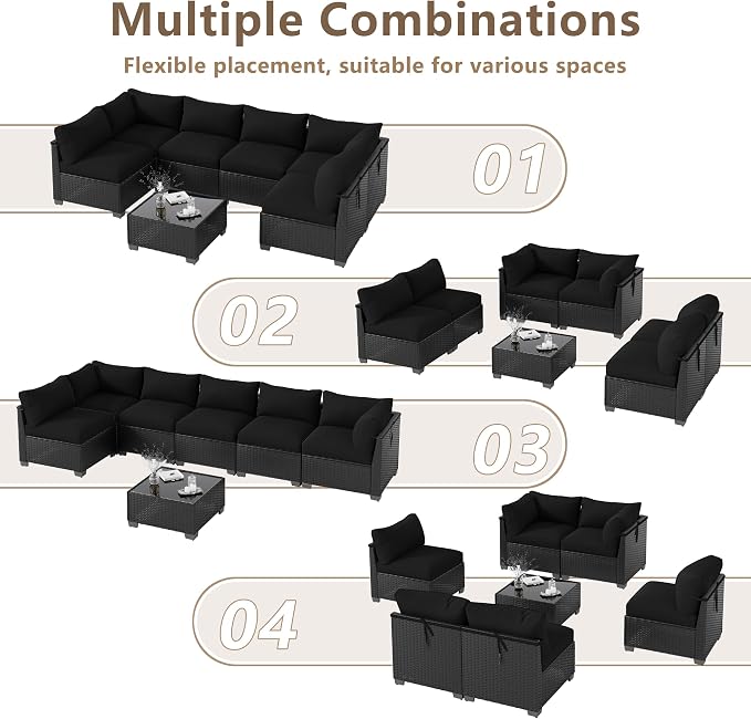 LOUVIXA 7 Piece Outdoor Patio Furniture Set, Outdoor Sectional Sofa, Wicker - Image 3