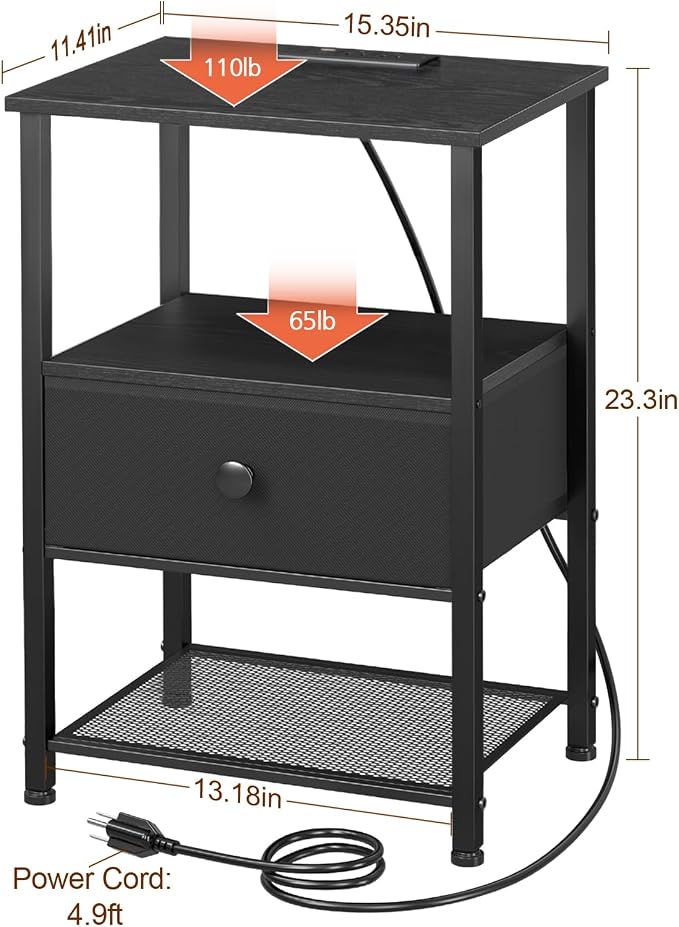 LOAKEKEL Night Stand Set 2, LED Nightstand - Image 2
