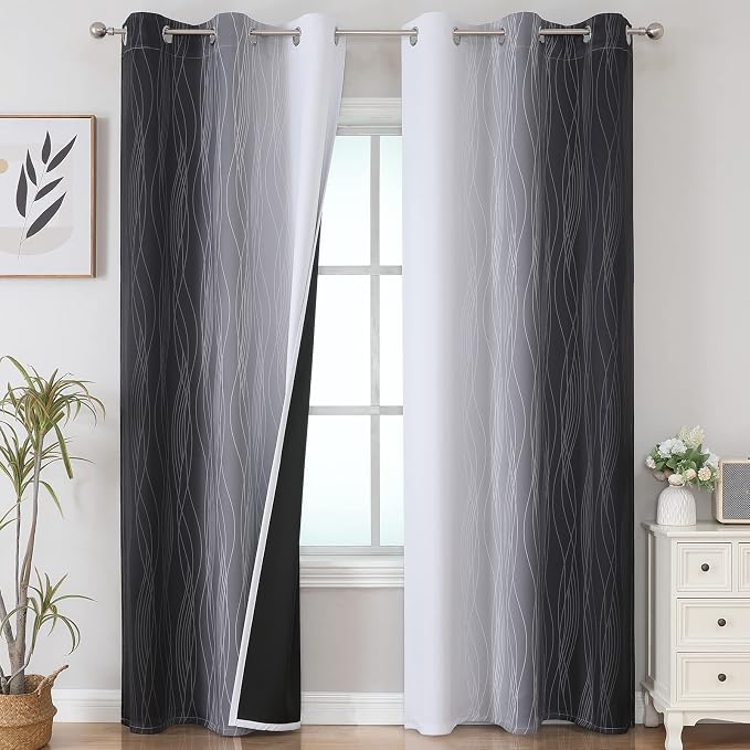 Black and Greyish White Ombre Blackout Curtains by ESTELARTEXTILER
