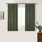 Olive Green Pleated Black Out Linen 45 Inch Curtains - Image 7