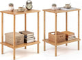 Giantex Bamboo Side Table Set of 2, 2-Tier Sofa End Bedside Table w/Storage by Giantex