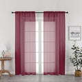 Burgundy Red Sheer Curtains 72 Inches Long 2 Panels Set, Transparent Voile by OWENIE