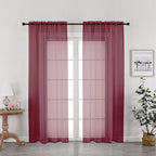 Burgundy Red Sheer Curtains 72 Inches Long 2 Panels Set, Transparent Voile by OWENIE
