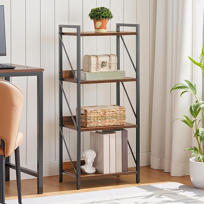 HOOBRO Bookshelf, 4-Tier Industrial Bookcase, Book Shelf Storage Organizer - Image 9