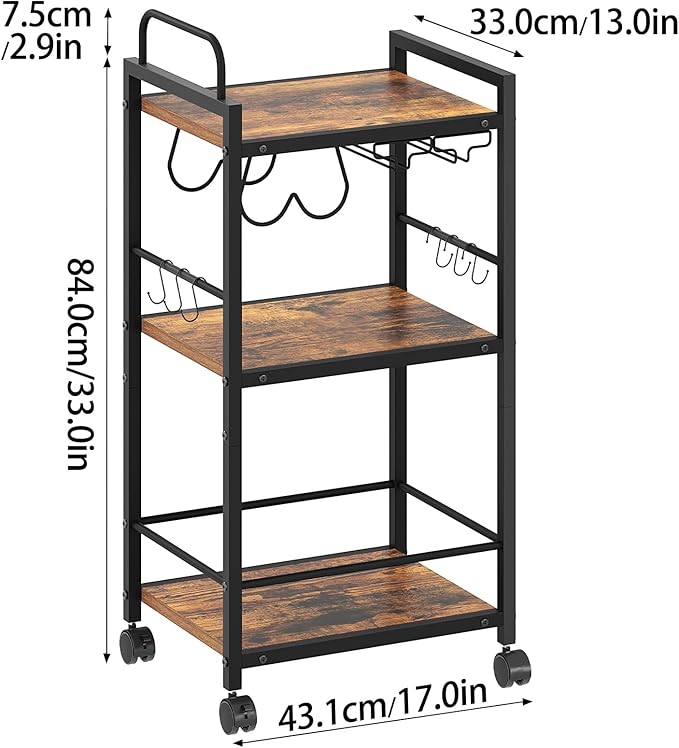 Bar Cart for The Home, 3 Tier Kitchen Carts - Image 7