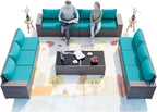 ALAULM 12 Pieces Outdoor Patio Furniture Set Sectional Sofa Sets Brown PE - Image 7