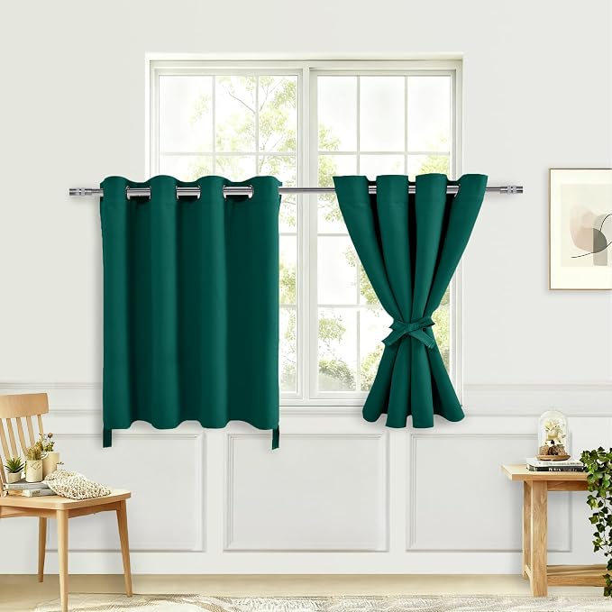 Blackout Curtains for Bedroom, Hunter Green, 52 x 36 Inch, 2 Panels | Thermal by Hiasan