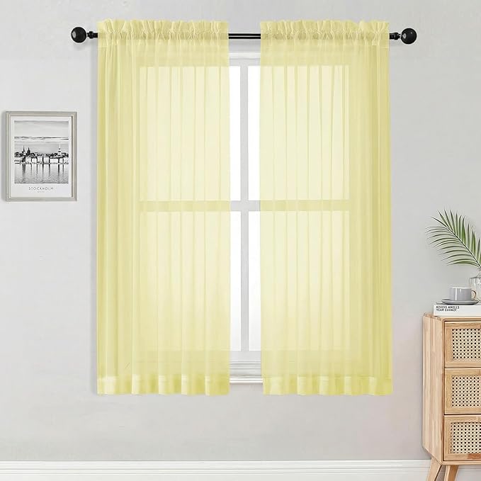 Sheer Curtains 63 Inch Length 2 Panels Set by OWENIE