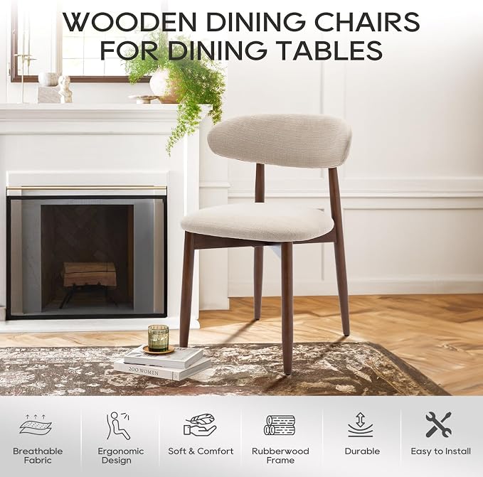 COLAMY Wooden Dining Chairs Set of 2, Modern Fabric Upholstered Kitchen Side - Image 7