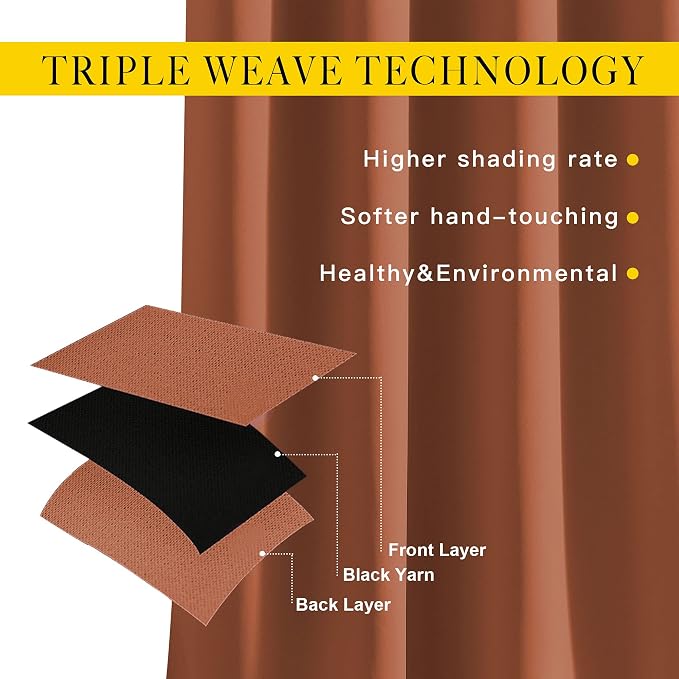 NICETOWN Burnt Orange Blackout Curtains 2 Panels Set, Grommet Top Room - Image 3