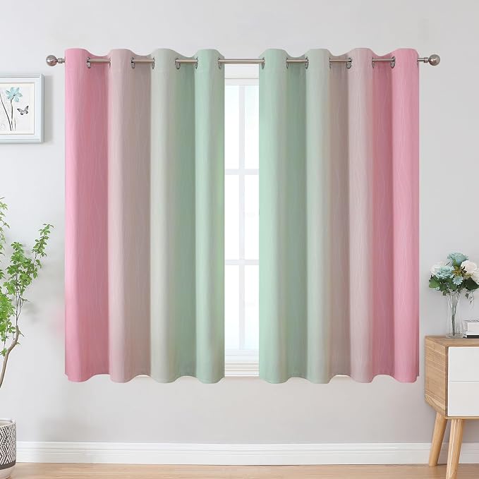 Sage Green and Pink Ombre Blackout Curtains - Image 2