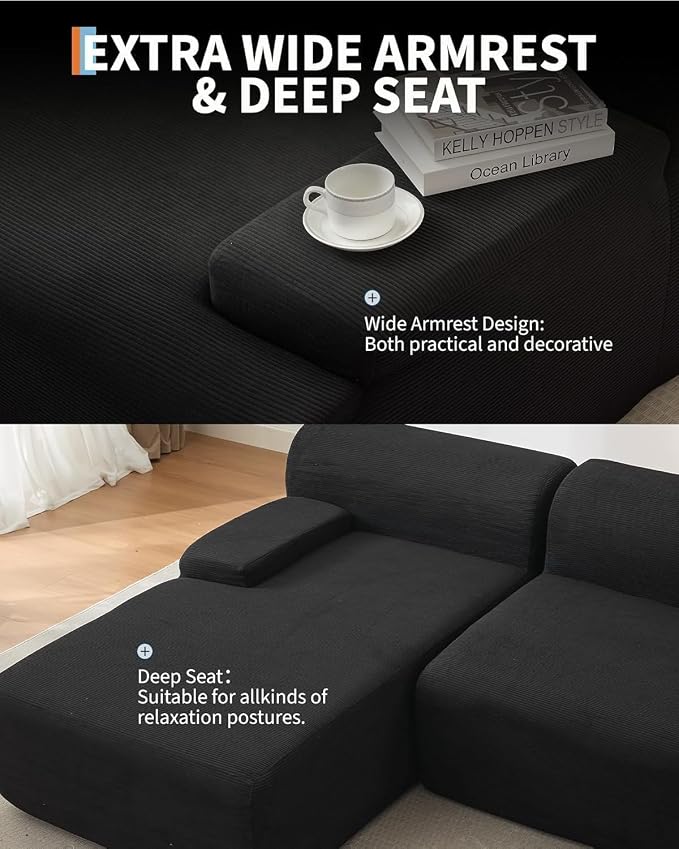 PeakPursuit Oversized 108" Corduroy Cloud Sectional, Left-Facing Chaise - Image 4