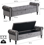 67" Storage Bench for Bedroom, Velvet End of Bed Bench, King Size Bench - Image 2