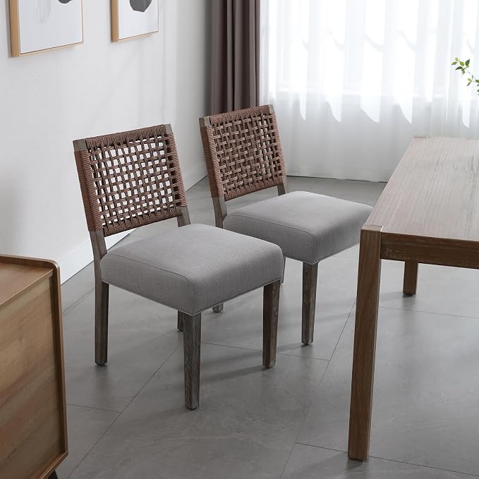 LZAREAL Farmhouse Dining Chairs Set of 4 Linen Fabric Upholstered Accent Side - Image 4