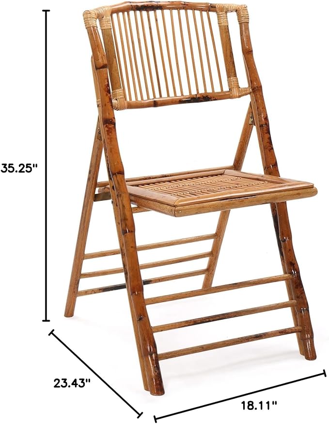 VINGLI Bamboo Folding Chair, Foldable Dining Wood Chairs Comfortable Seat - Image 3